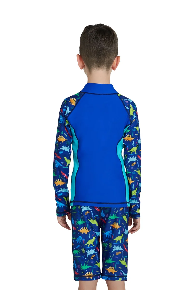 كويجا صن وير COEGA  Boys Kids Rashguard Long Sleeve - Blue Playing Dinos